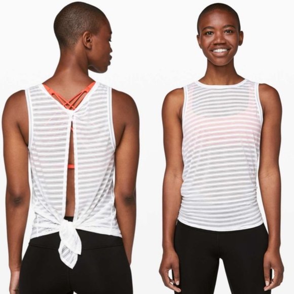 lululemon athletica Tops - Lululemon Meet Halfway Tank White Sheer Stripes - 4